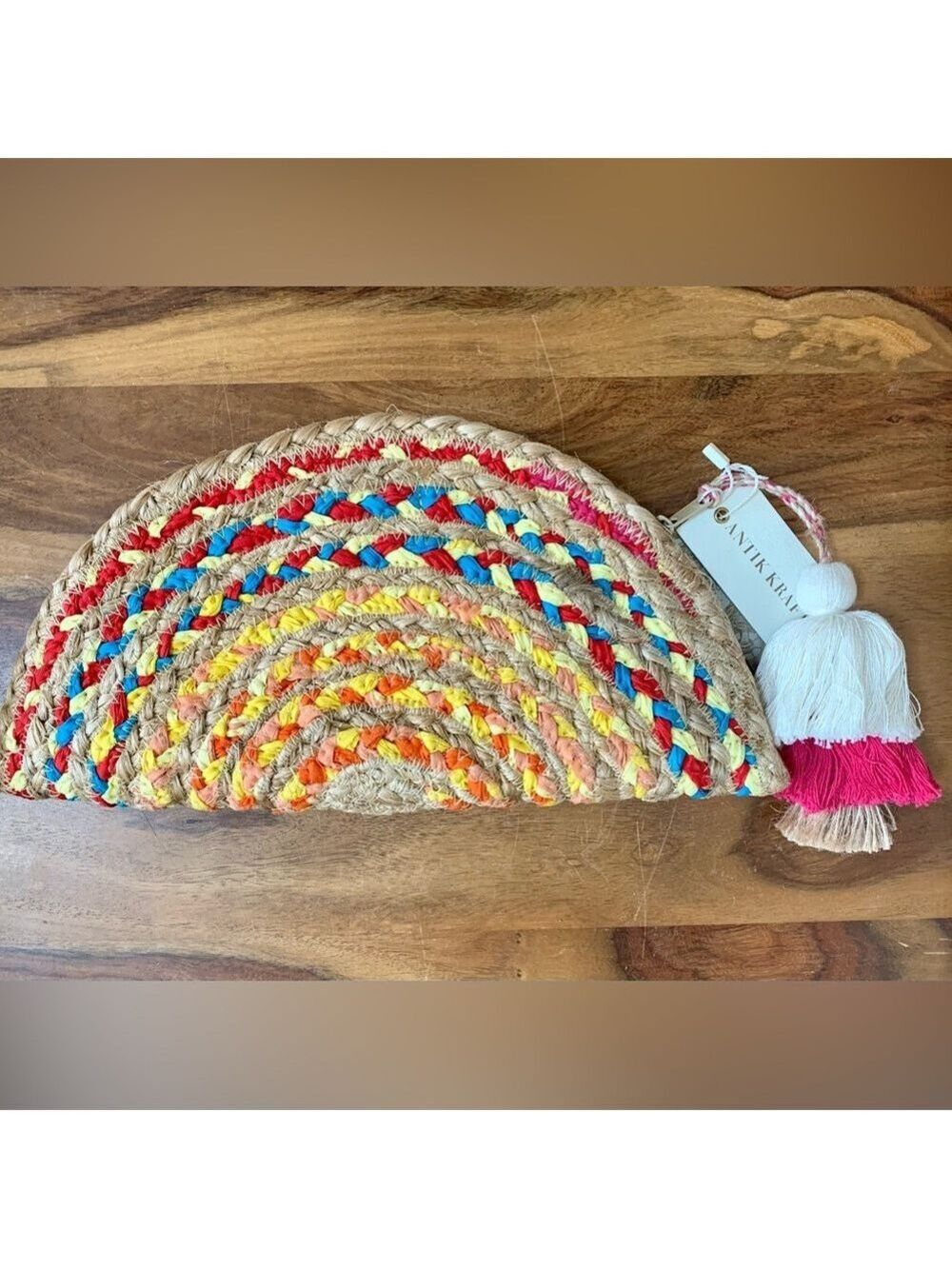 ANTIK KRAFT Boho Hemp Clutch Bag With Tassels
